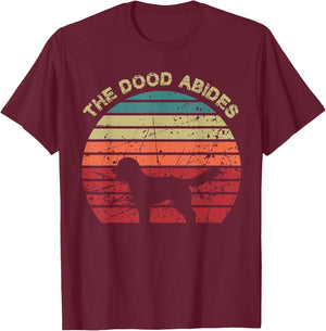 Rooks Artworks Paws - The Dood Abides - Labradoodle Goldendoodle Vintage Retro Adult - Black - Short Sleeve - Classic Fit - Retro Vintage Design - Casual, Everyday, Birthdays T-Shirt - T-Shirt | Maroon