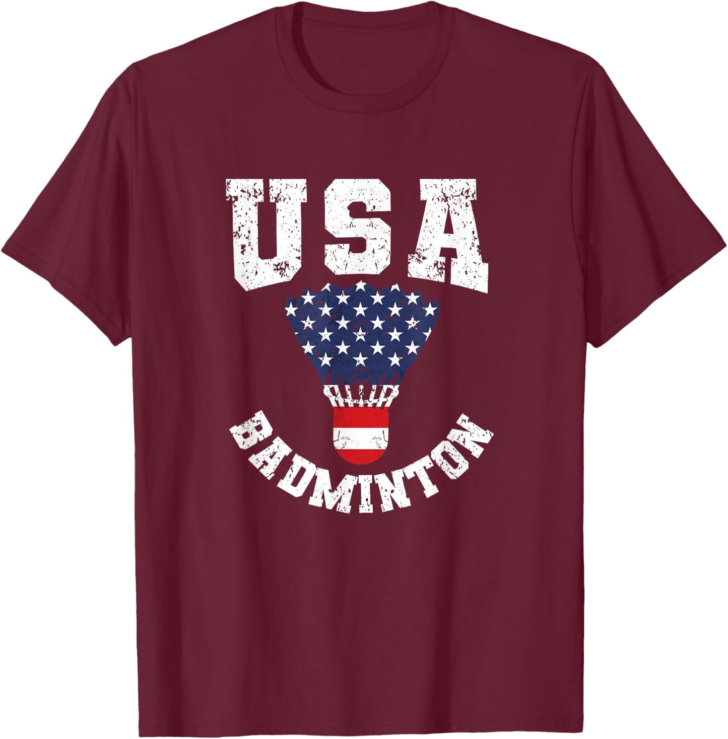 Shuttlecock Red White Blue 4th July Patriotic USA Badminton T-Shirt - T-Shirt | Maroon