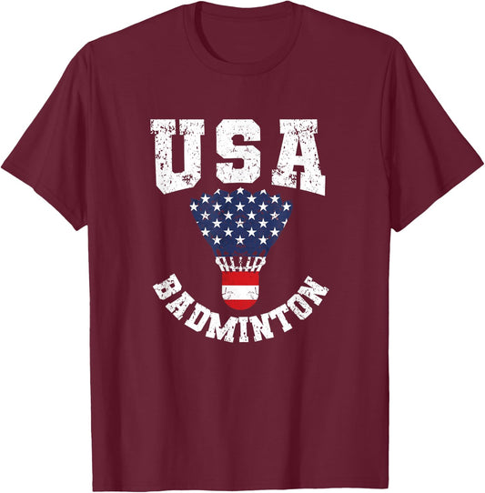 Shuttlecock Red White Blue 4th July Patriotic USA Badminton T-Shirt - T-Shirt | Maroon