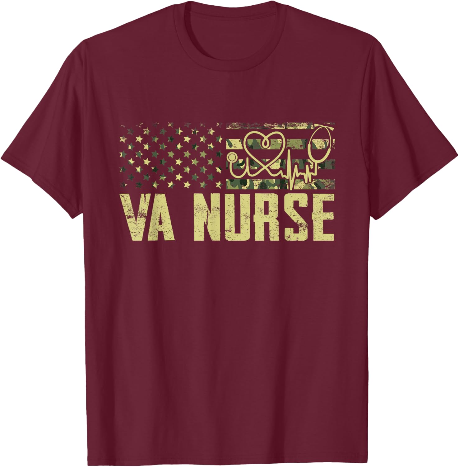 VA Nurse Camouflage USA Flag Patriotic Nurse Week Women Men T-Shirt - T-Shirt | Maroon