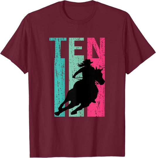 Retro Rodeo 10th Birthday Horse Lover Cowgirl Country 10 T-Shirt - T-Shirt | Maroon