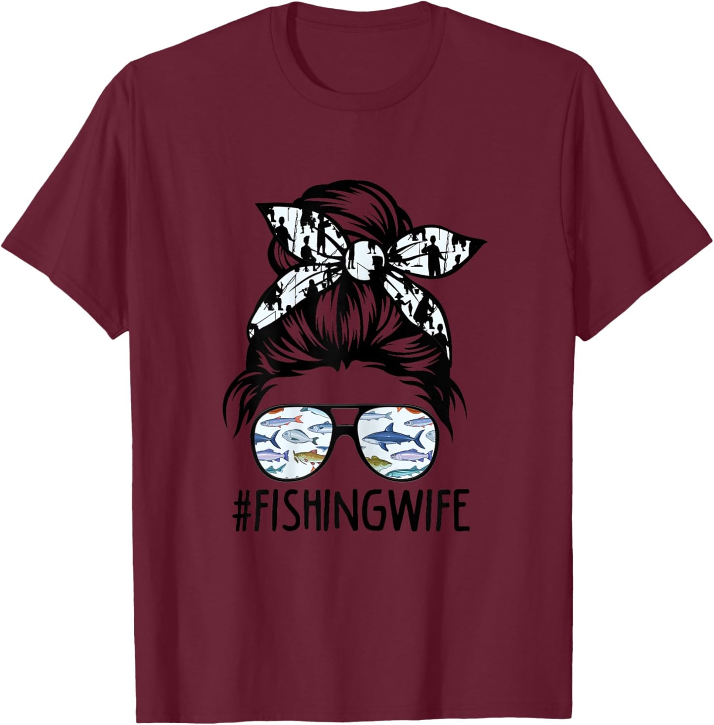 ROV Cute Messy Bun Fishing Wife Husband Fishman T-Shirt - T-Shirt | Maroon