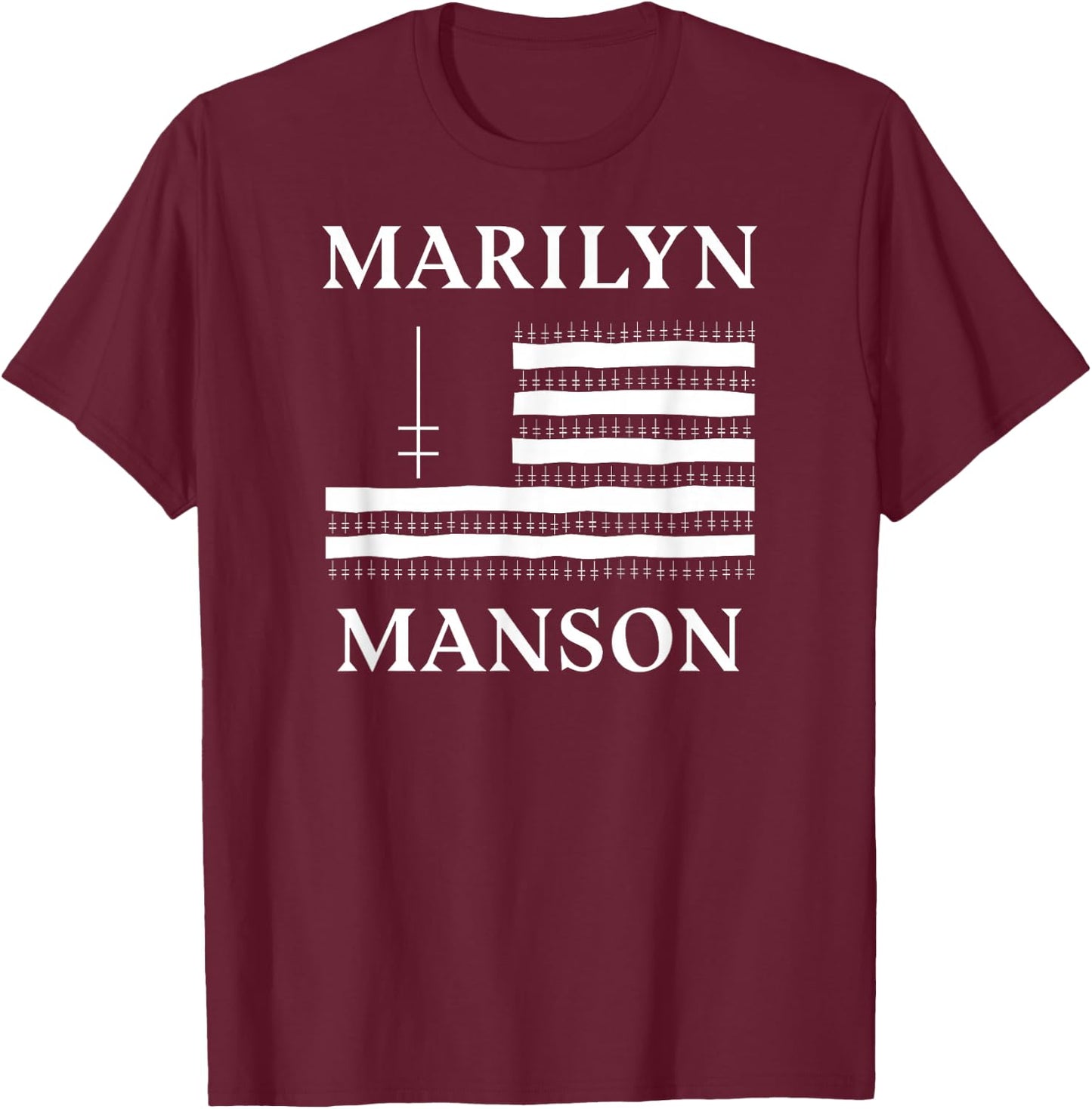 Marilyn Manson – Flag and Logo T-Shirt - T-Shirt | Maroon