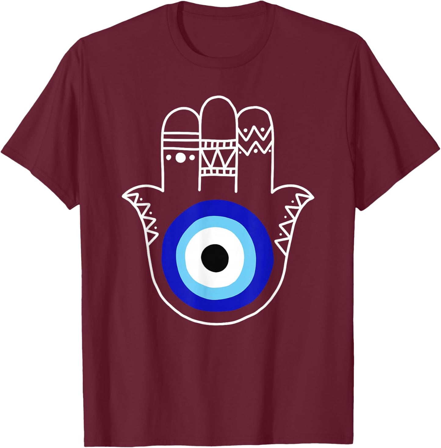 Hand of Hamsa Evil Eye Curse Protection Nazar Mati Evil Eye T-Shirt - T-Shirt | Maroon