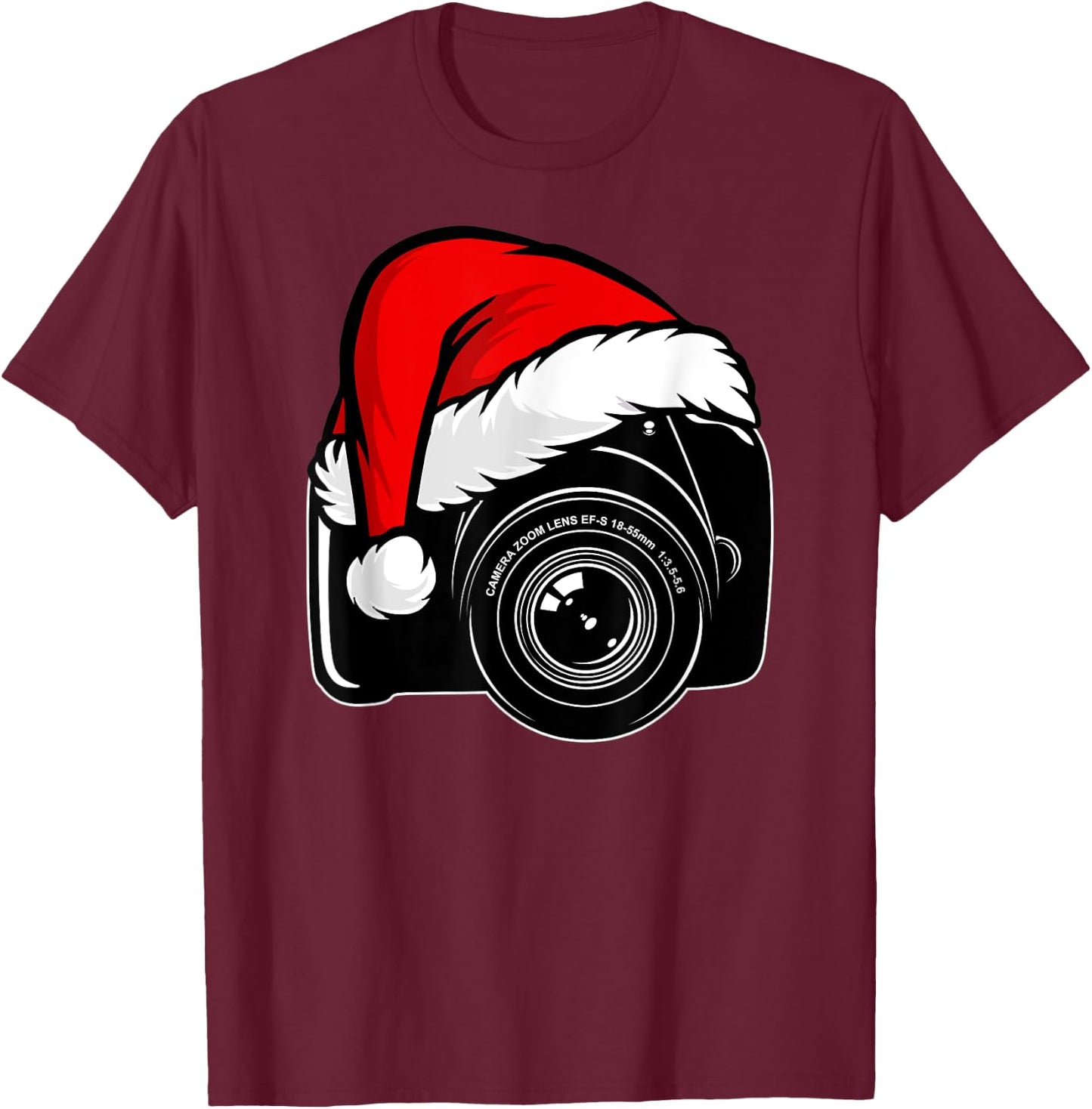 DSLR Camera Santa Hat Funny Christmas Photographer Matching T-Shirt - T-Shirt | Maroon