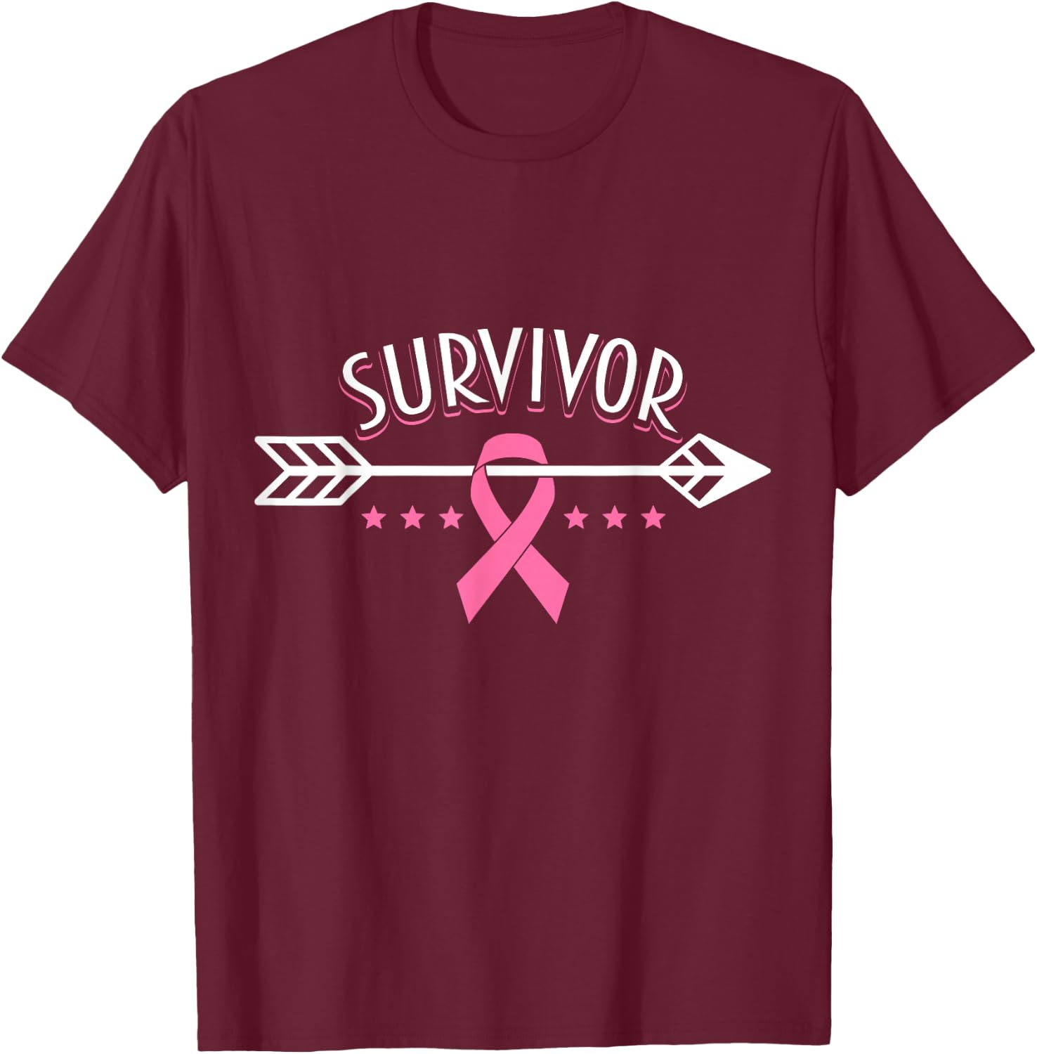 Survivor Pink Ribbon Breast Cancer Awareness Arrow T-Shirt - T-Shirt | Maroon
