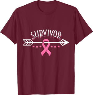 Survivor Pink Ribbon Breast Cancer Awareness Arrow T-Shirt - T-Shirt | Maroon