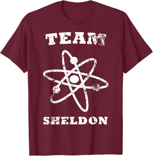 The Big Bang Theory Logo Team Sheldon Atom T-Shirt - T-Shirt | Maroon