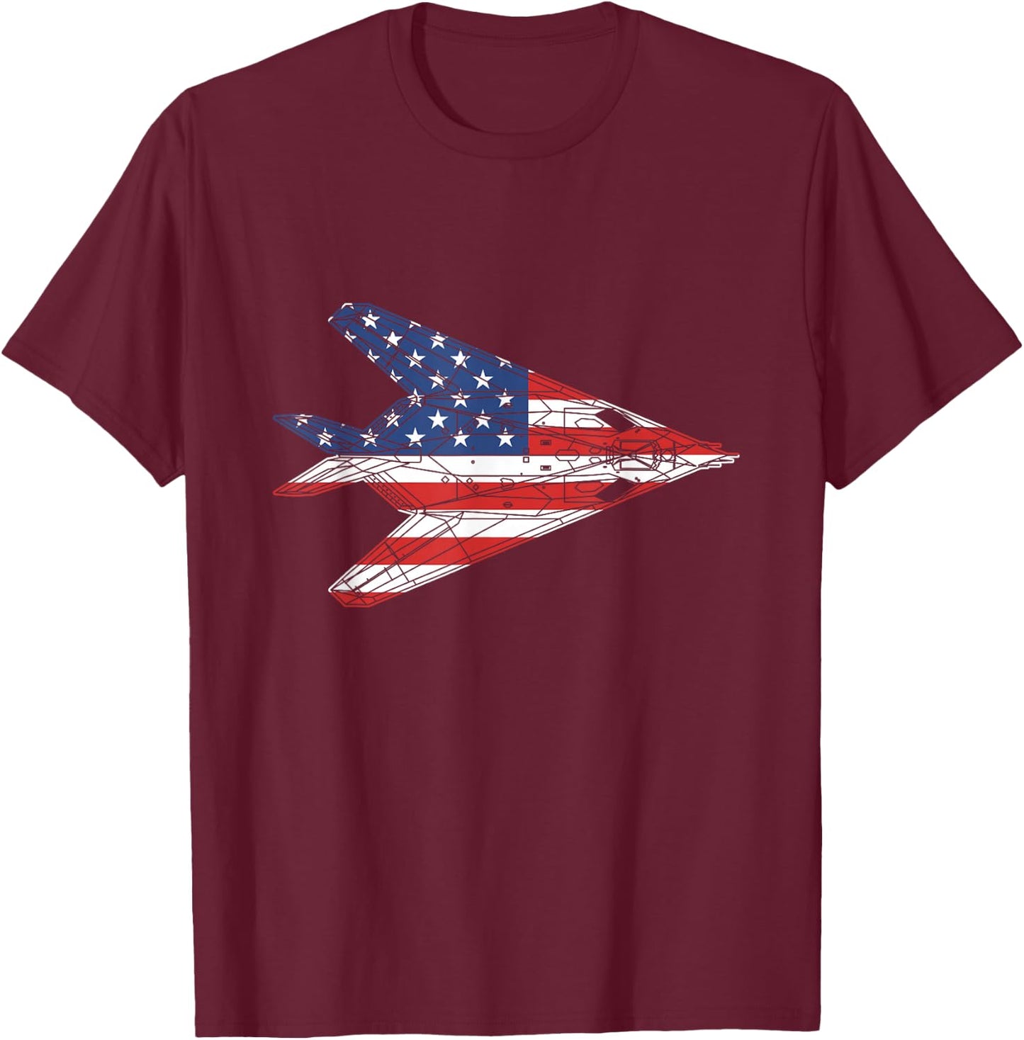 F-117 Stealth Nighthawk Aircraft American Flag F117 T-Shirt - T-Shirt | Maroon