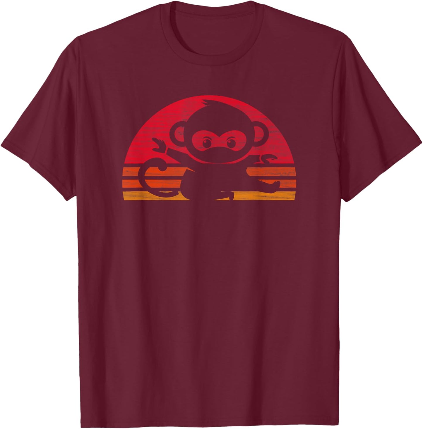 Retro Monkey Ninja Silhouette Vintage Gift T-Shirt - T-Shirt | Maroon