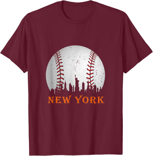 New York NY Skyline Baseball Vintage Met At Gameday T-Shirt - T-Shirt | Maroon
