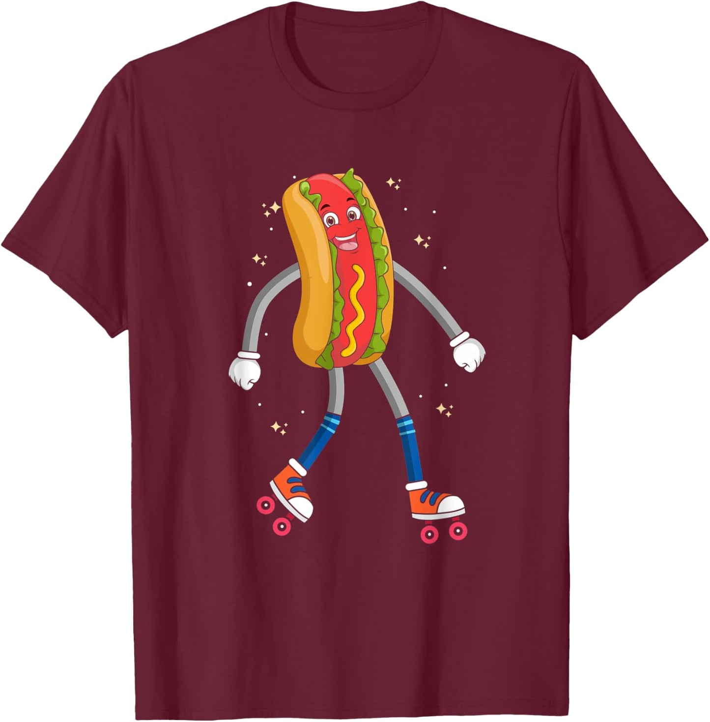 Hot Dog on Rollerskates, Roller Blades Skater Skating Hotdog T-Shirt - T-Shirt | Maroon