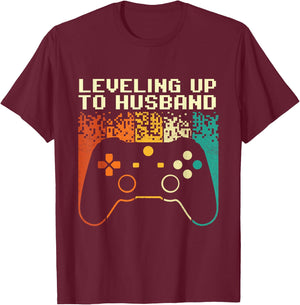 Leveling Up to Husband - Bachelor Party Groom Stag Party T-Shirt - T-Shirt | Maroon