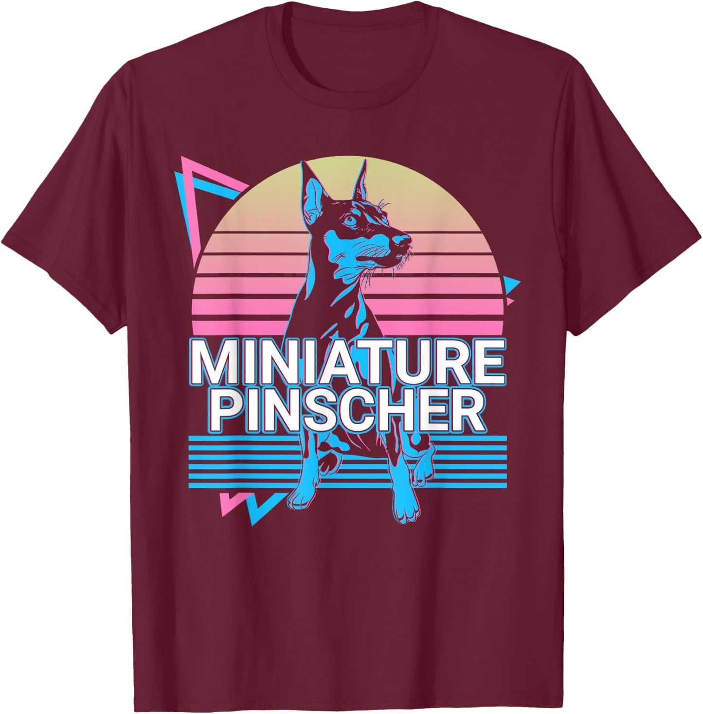 Miniature Pinscher Gifts Miniature Pinscher Retro Graphic Dog Fans Women's -Adults Classic Fit Black Short Sleeve Cotton Polyester T-Shirt - T-Shirt | Maroon