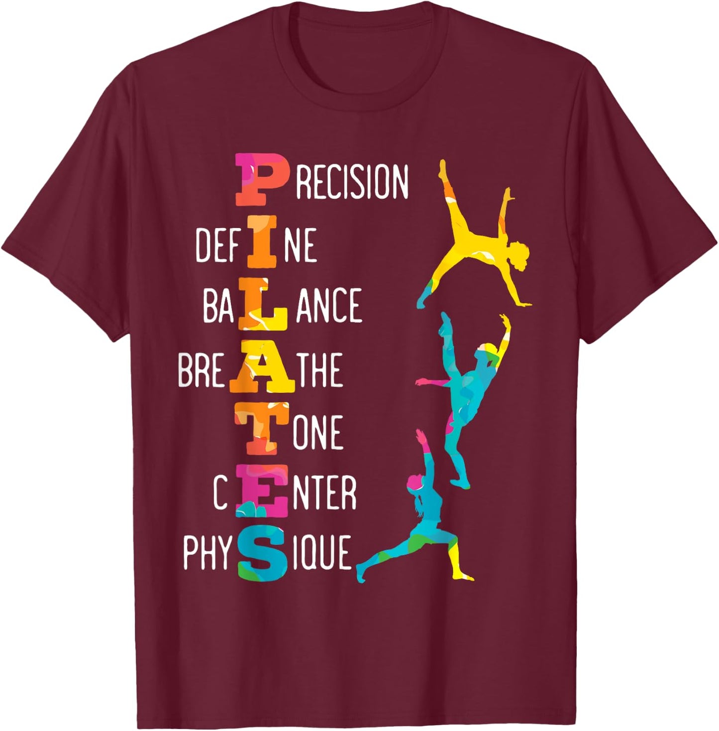 Pilates Fitness Exercise Training Contrology Meditation T-Shirt - T-Shirt | Maroon