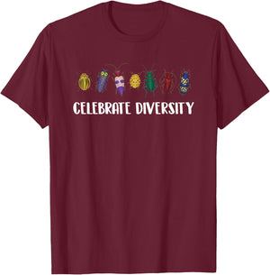 Funny Entomology Shirts Celebrate Diversity -Adults Insect Collector Black, Multicolor Small T-Shirt - T-Shirt | Maroon
