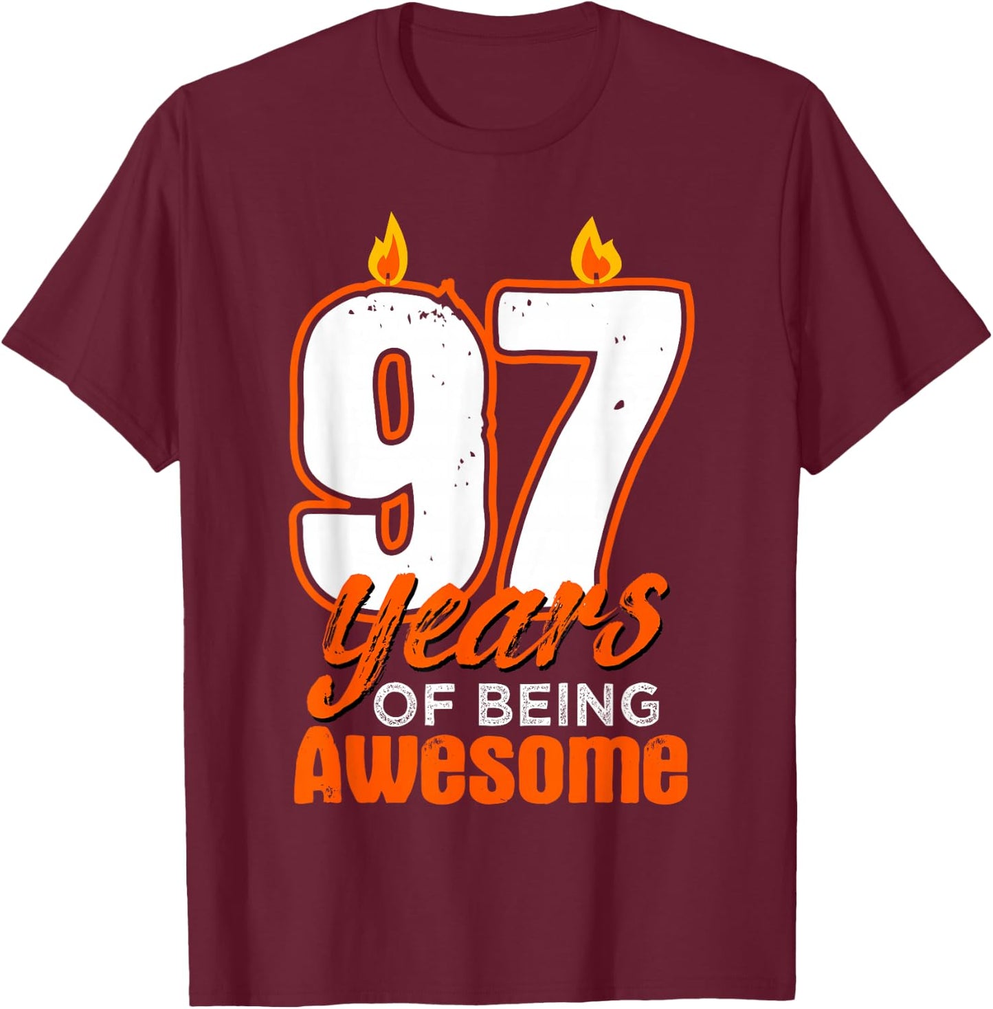 Candle 97 Birthday Party Wishes Cake Decoration Candlelight T-Shirt - T-Shirt | Maroon