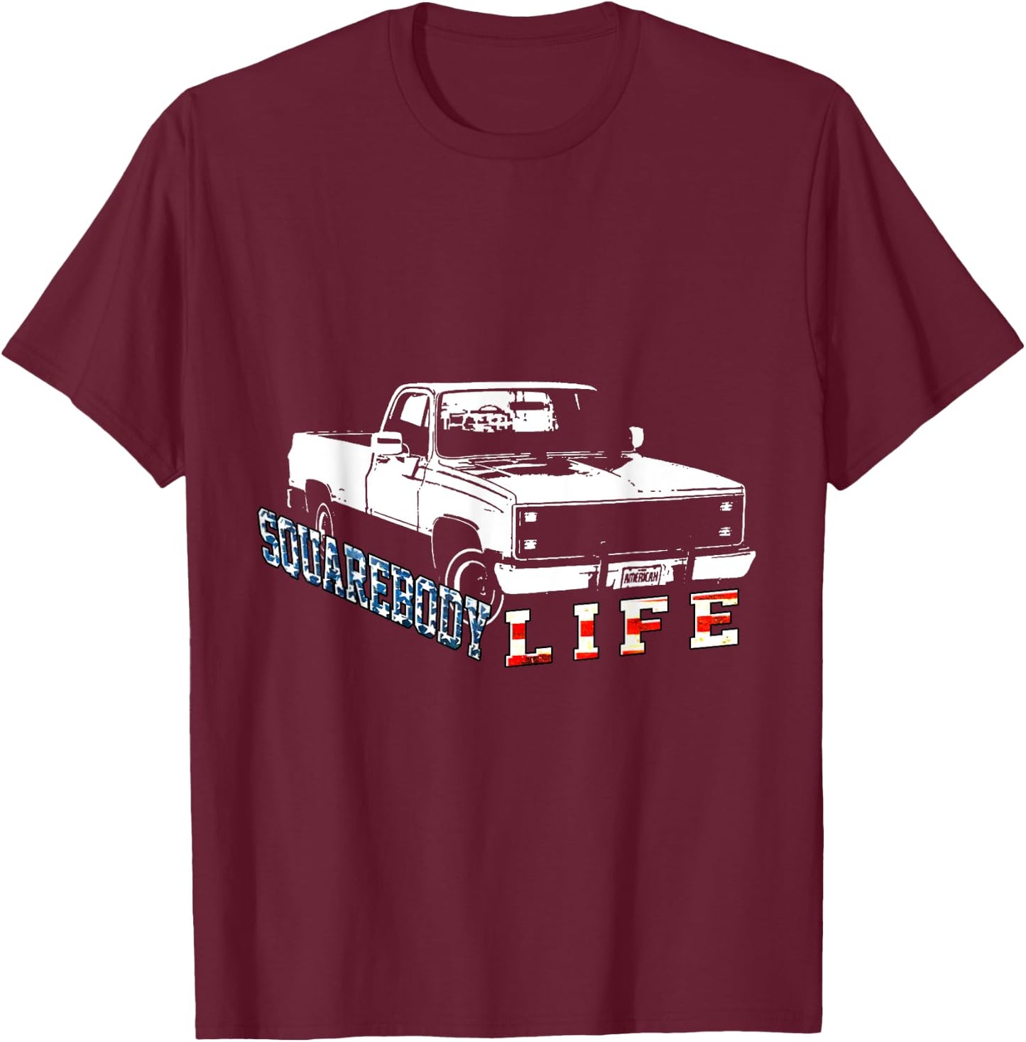 Squarebody American Flag Square Body Truck Girls Kids Men T-Shirt - T-Shirt | Maroon