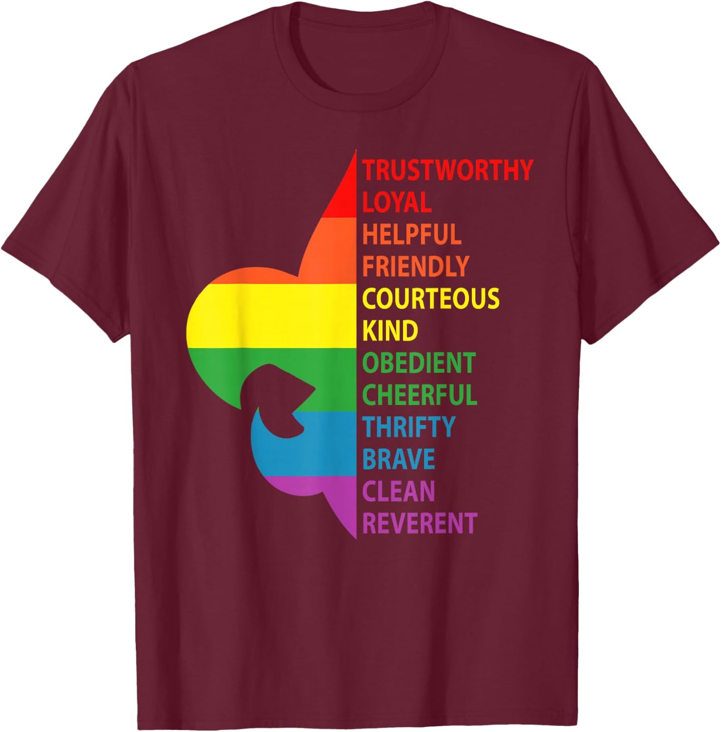 Cute Rainbow Style Scouting Law T-Shirt - T-Shirt | Maroon