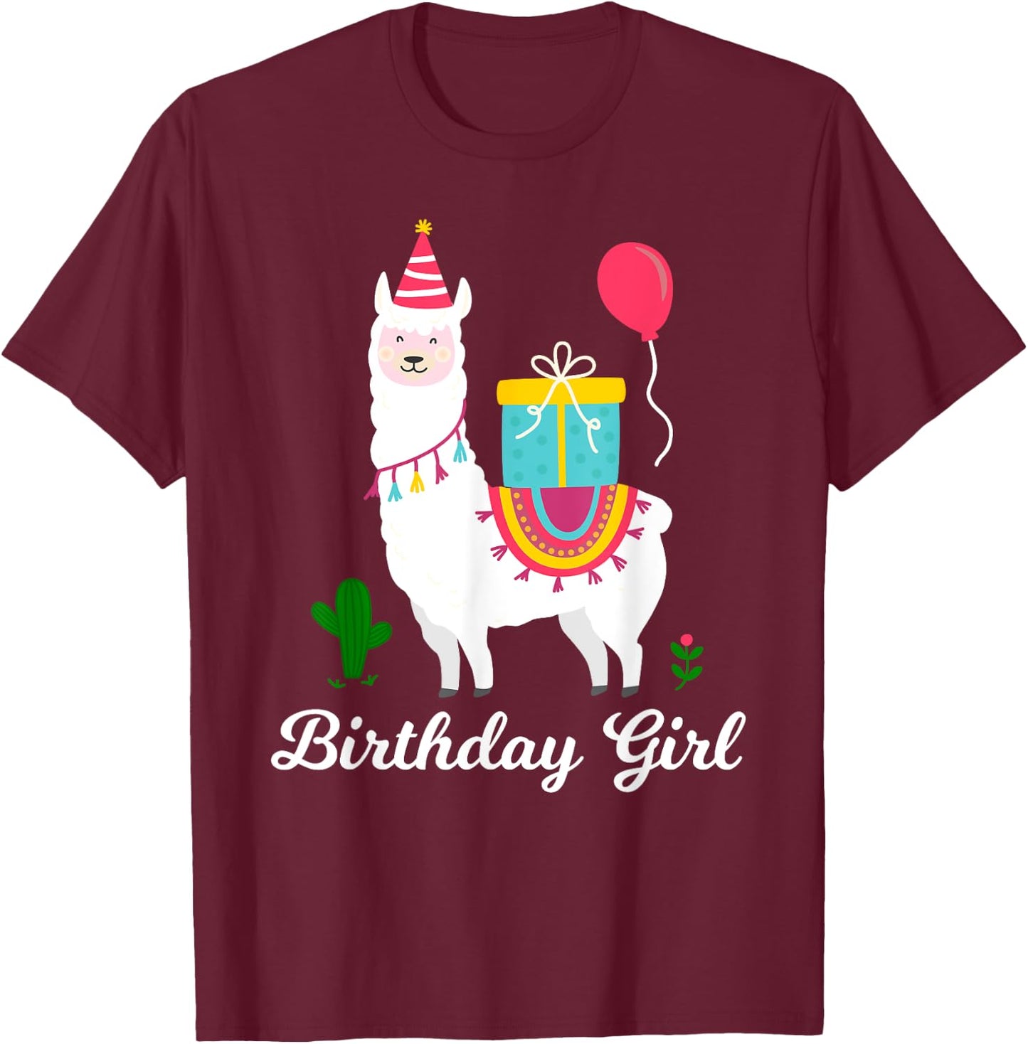 Cool Cute Alpaca Llama Cactus Girls Birthday Party Animal T-Shirt - T-Shirt | Maroon