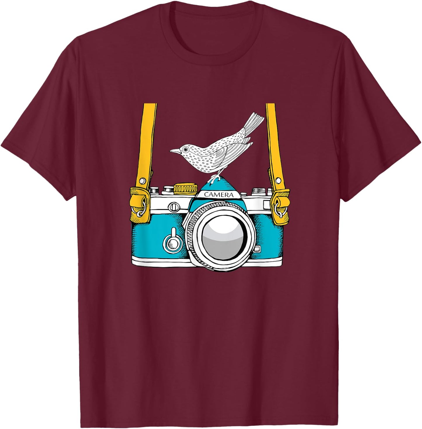 Bird on a Vintage Camera a Bird Photographer T-Shirt - T-Shirt | Maroon