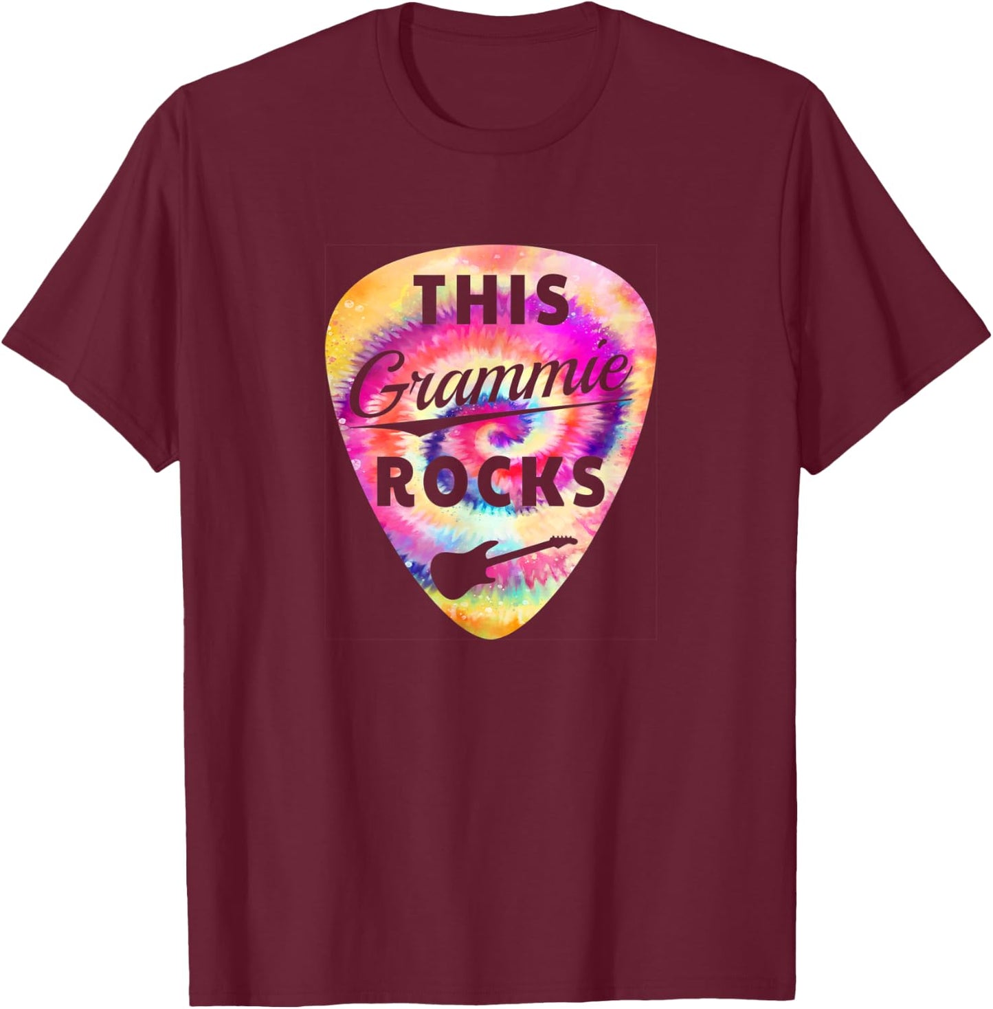 Personalized This Grammie Rocks - Fun Tie Dye Guitar Pick T-Shirt - T-Shirt | Maroon