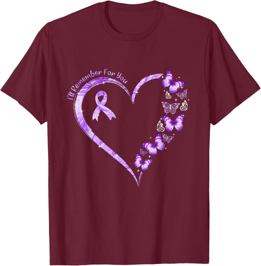 I'll Remember For You Purple Butterfly Alzheimer's Awareness T-Shirt - T-Shirt | Maroon