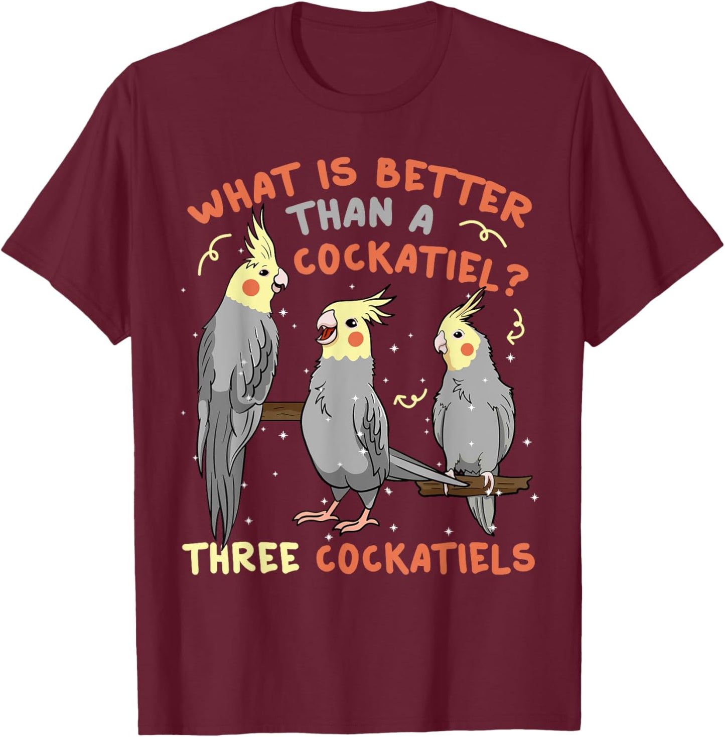 Cockatiel Cockatoo Lutino Parrot Quarrion Tiel Weiro Bird T-Shirt - T-Shirt | Maroon