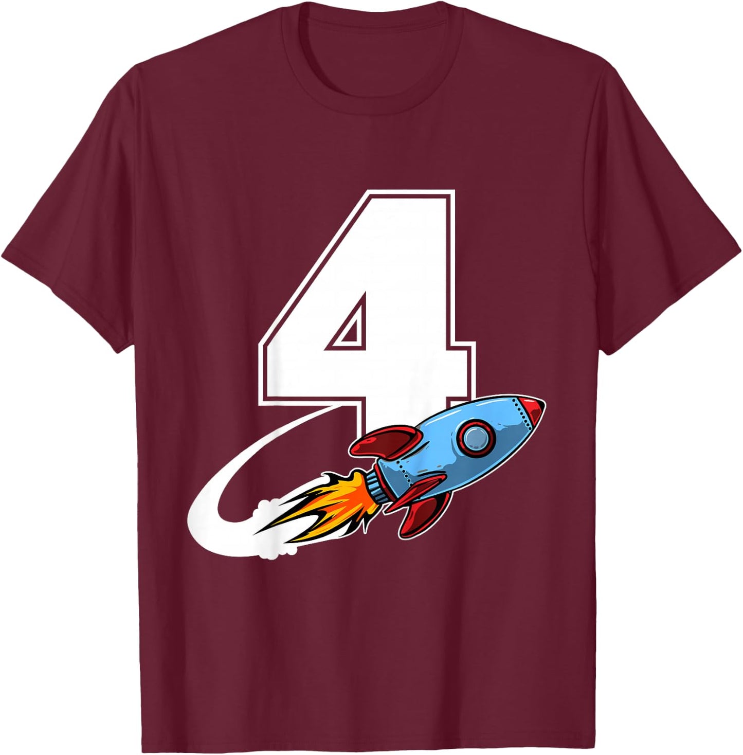 Outer Space 4 Year Old 4th Birthday Four Rocket Ship Party T-Shirt - T-Shirt | Maroon
