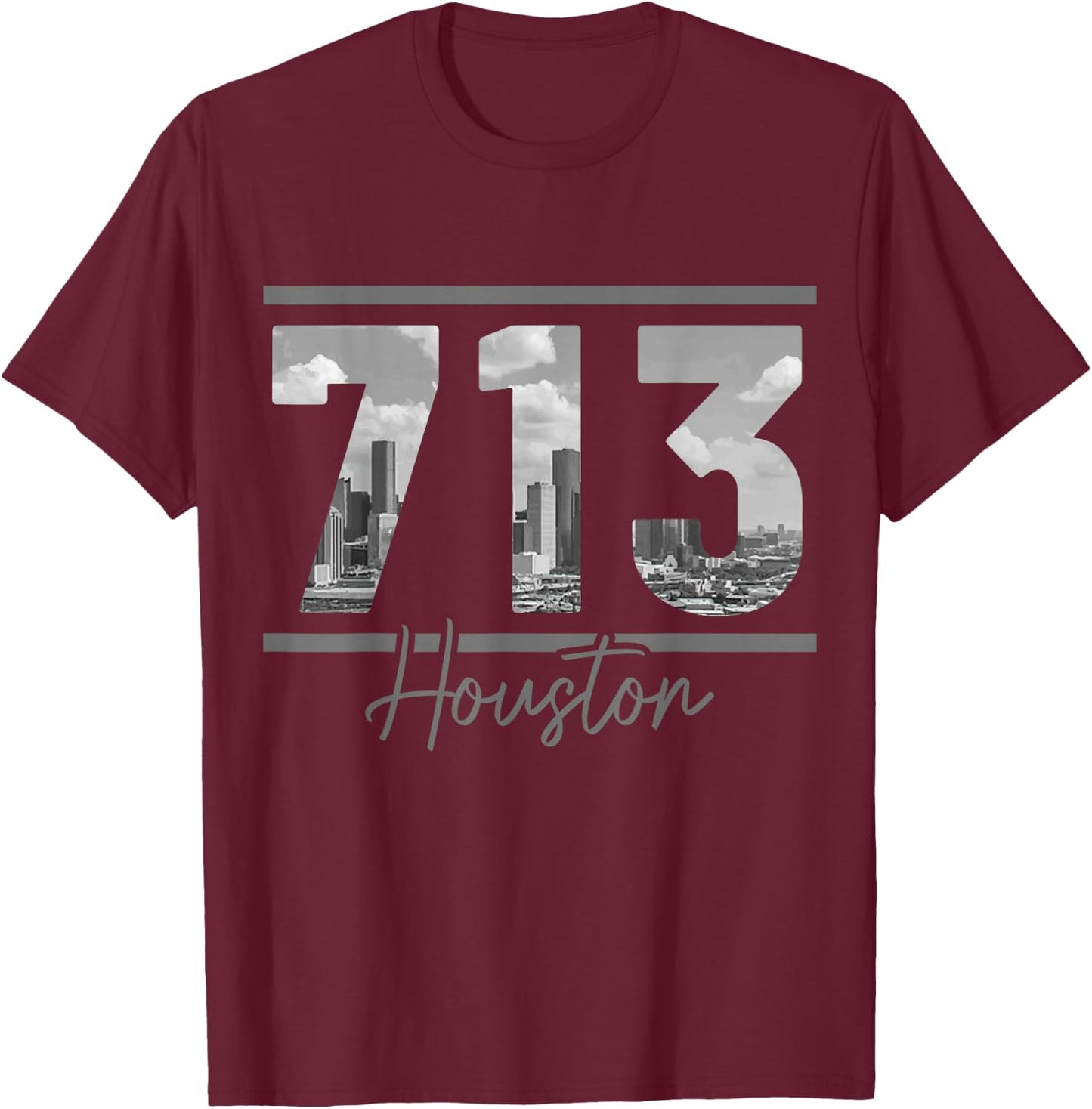 Houston 713 Area Code Skyline Texas Pride Vintage T-Shirt - T-Shirt | Maroon