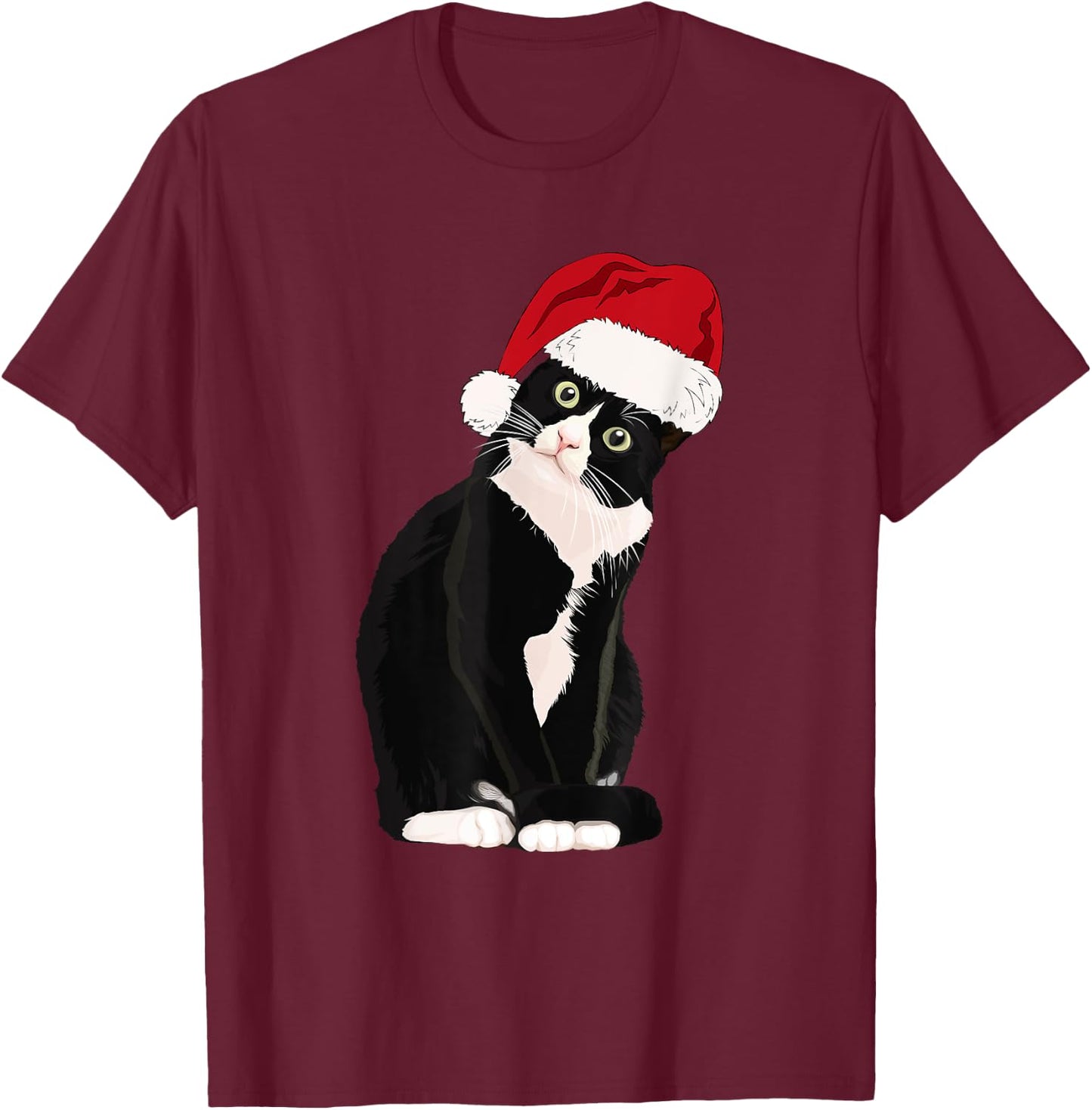 Tuxedo Cat Meow Christmas Cat Catmas Cute Tuxie Lover Women Kids T-Shirt - T-Shirt | Maroon
