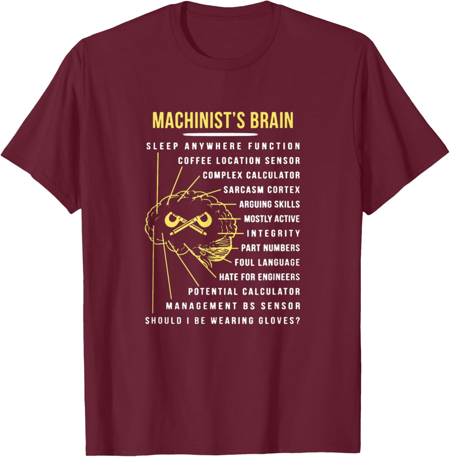 Machinist's Brain Lots Of Things Run Through It T-Shirt - T-Shirt | Maroon