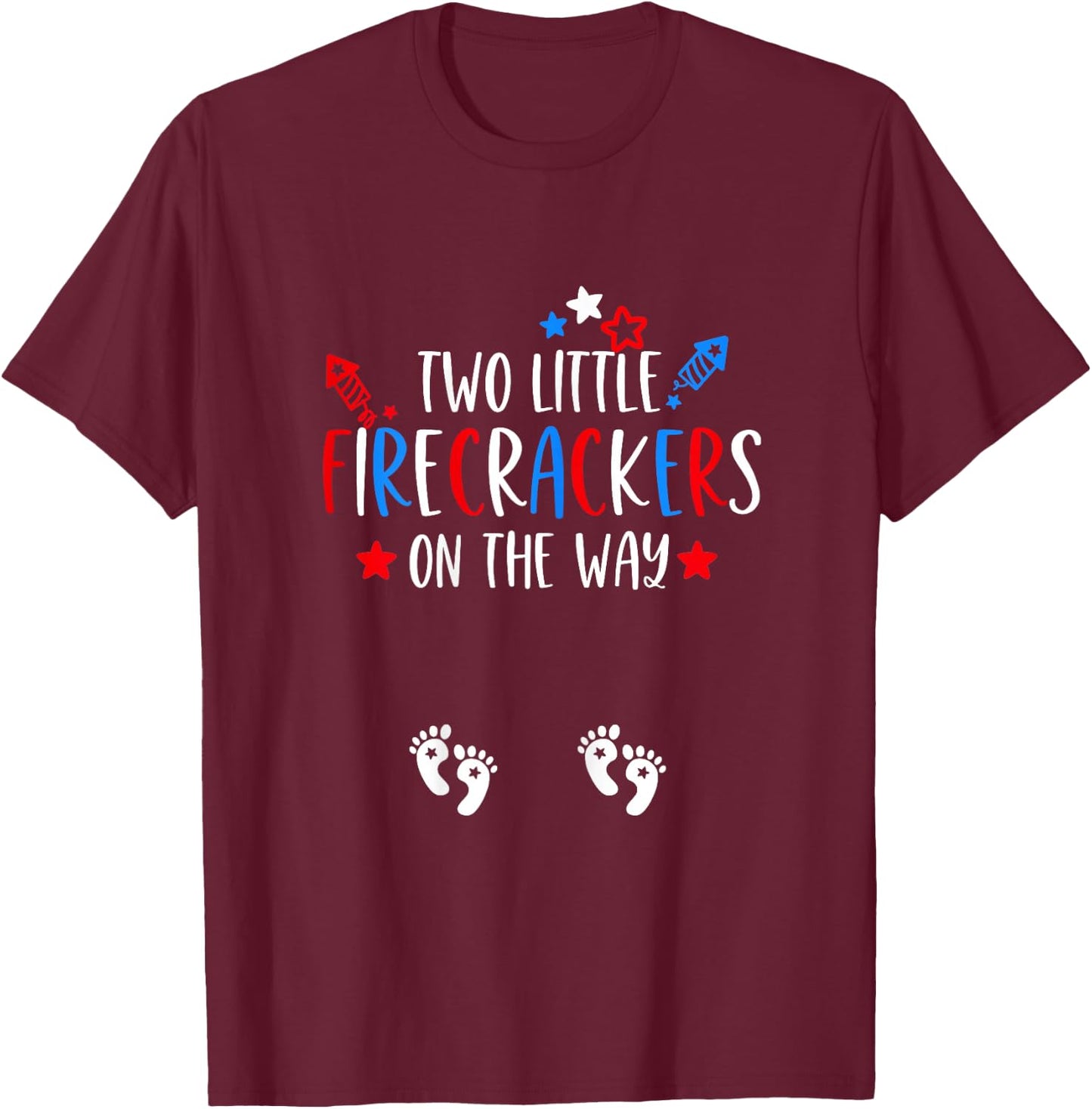 Twins Pregnancy 4th of July Baby Announcement Pregnant Mom T-Shirt - T-Shirt | Maroon