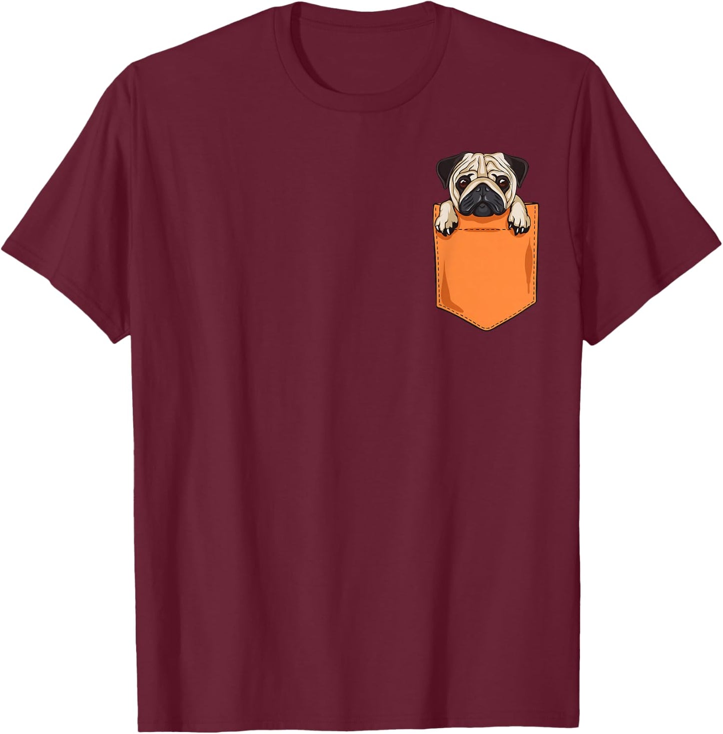 Cute Pug in Pocket Kawaii Gift Kids, Youth Graphic T-Shirt - T-Shirt | Maroon