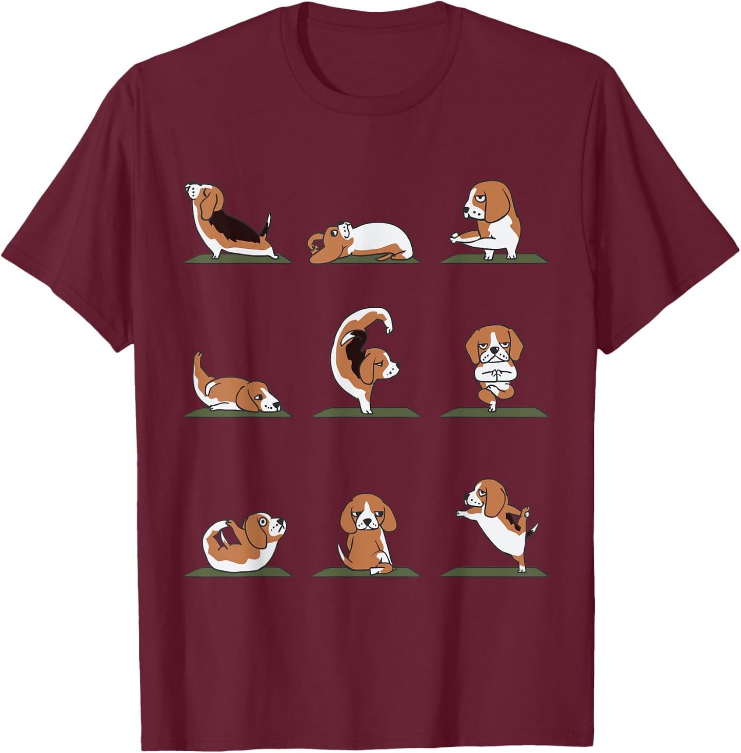 Beagle Yoga Asana Pose and Meditation by Huebucket T-Shirt - T-Shirt | Maroon