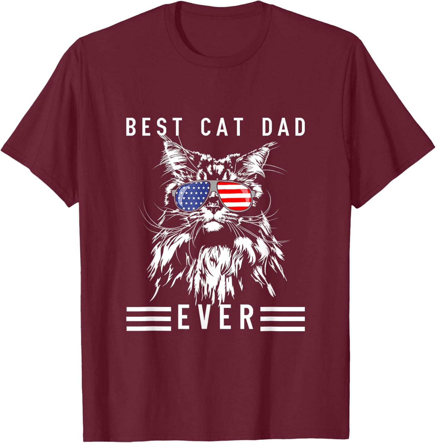 Funny Maine Coon Cat Best Cat Dad Ever Funny Cat Maine Coon T-Shirt - T-Shirt | Maroon