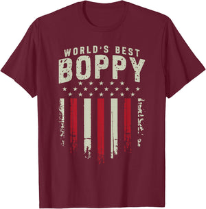 Worlds Best Boppy Ever American Flag Fathers Day Grandpa T-Shirt - T-Shirt | Maroon