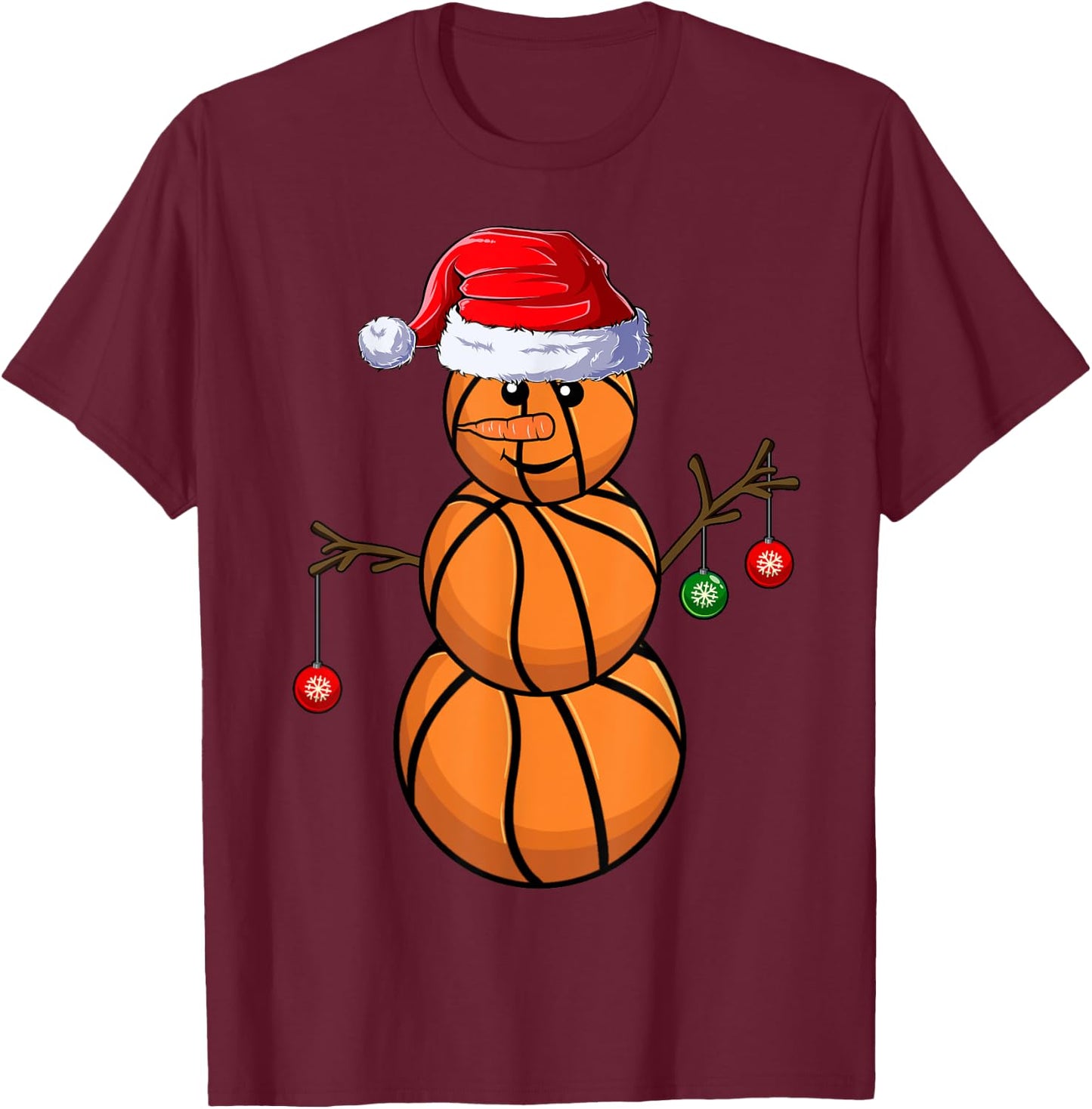 Basketball Snowman Balls Christmas Pajama Boys Kid T-Shirt - T-Shirt | Maroon