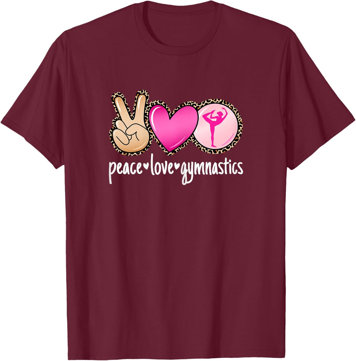 Peace Love Gymnastics Tumbling Cute Women Girls Gymnast T-Shirt - T-Shirt | Maroon