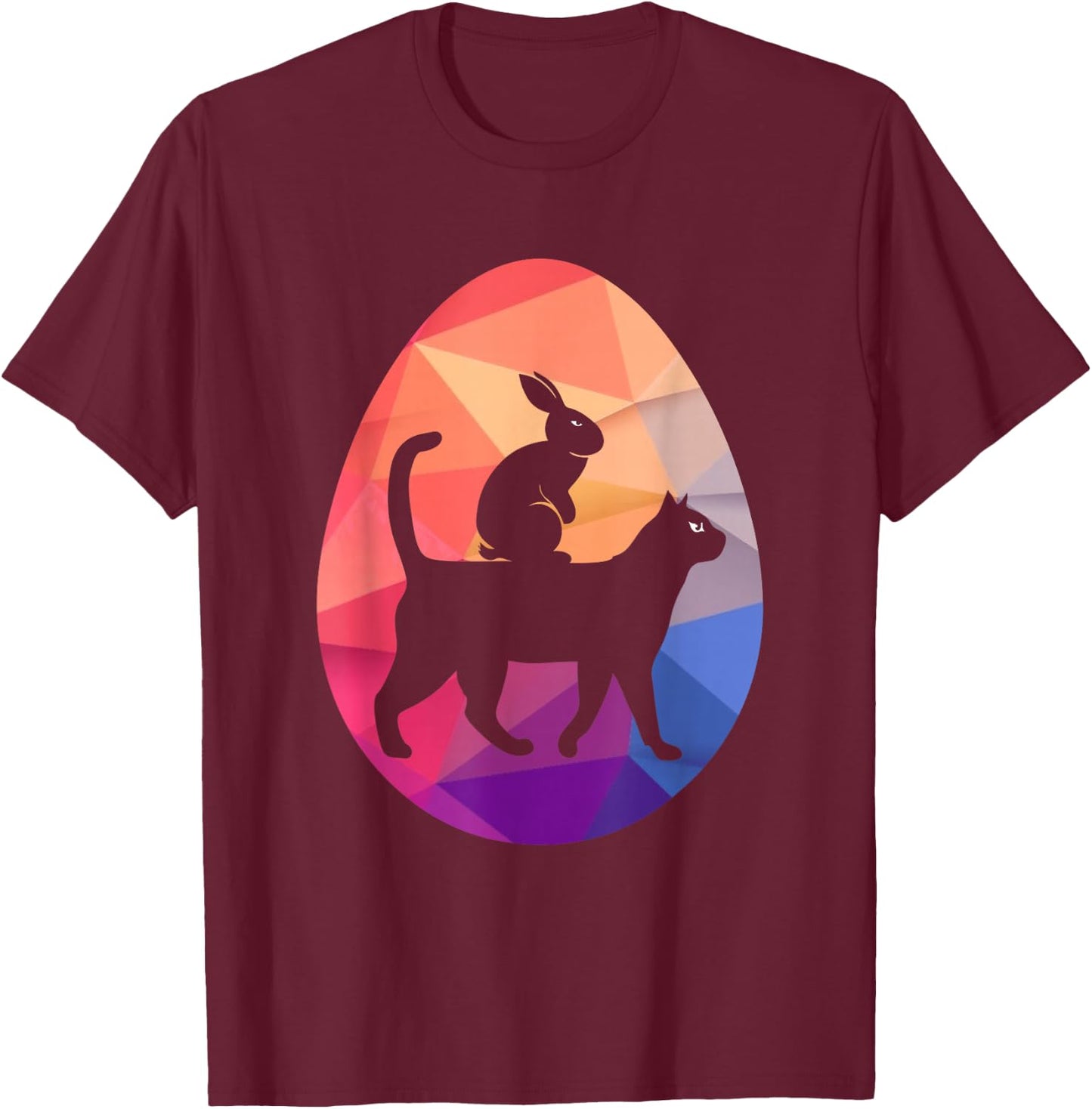 Vintage Retro Bunny Riding Cat Easter Egg Hunt Men Women Kid T-Shirt - T-Shirt | Maroon