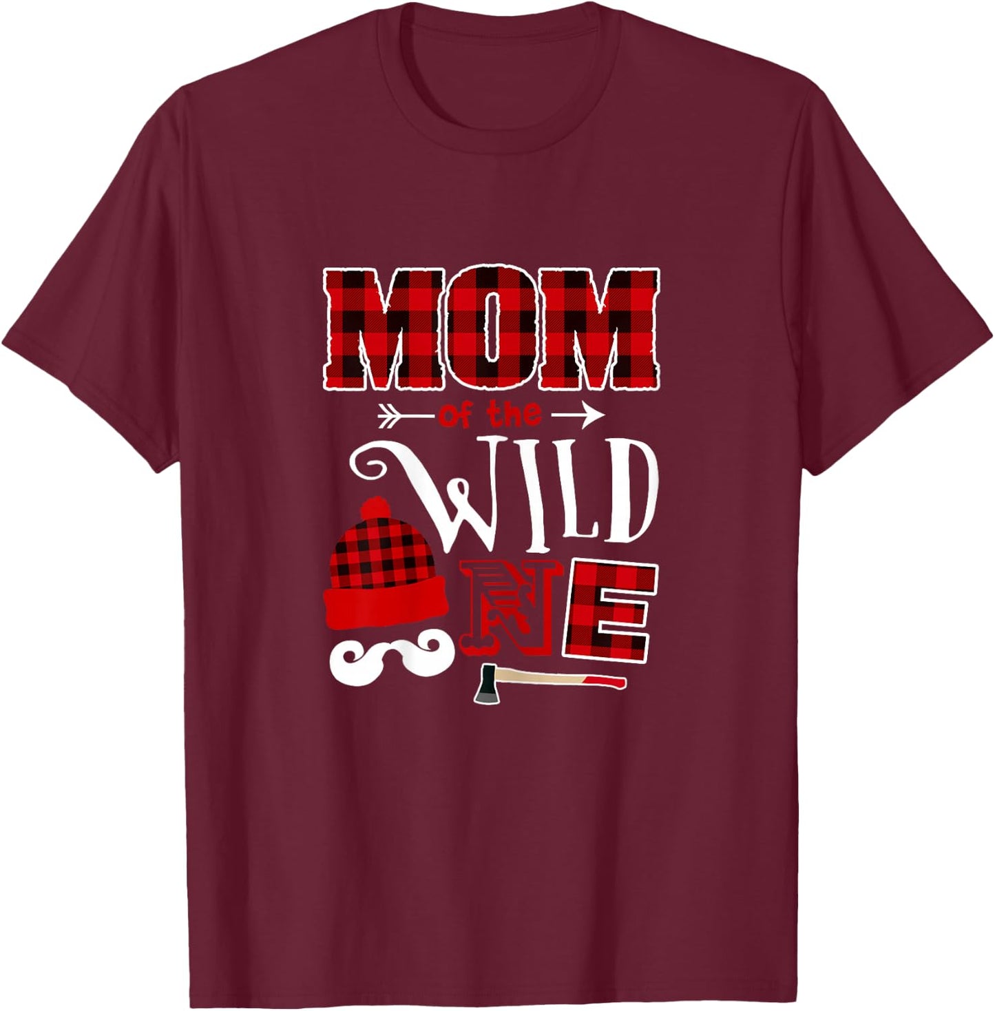 MOM Of the Wild One 1st Birthday Lumberjack T-Shirt - T-Shirt | Maroon