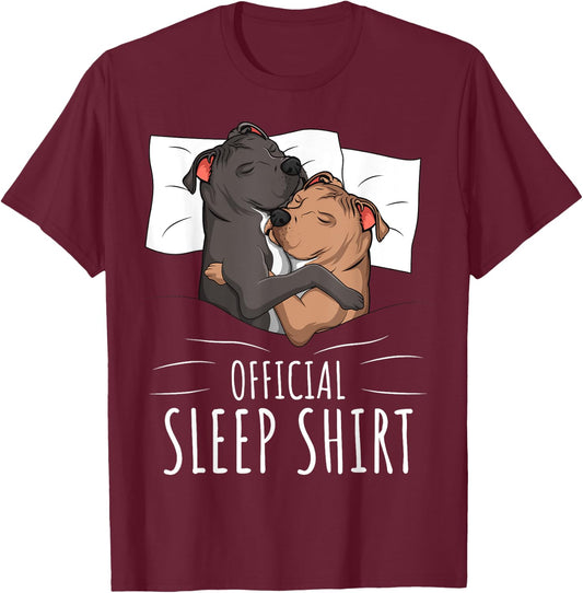 Official Sleep Shirt Staffordshire Bull Terrier Dog T-Shirt - T-Shirt | Maroon