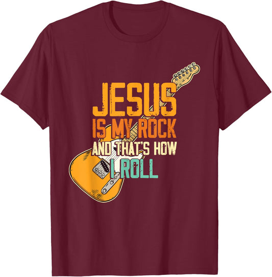 Jesus Is My Rock And That Is How I Roll Christian T-Shirt - T-Shirt | Maroon