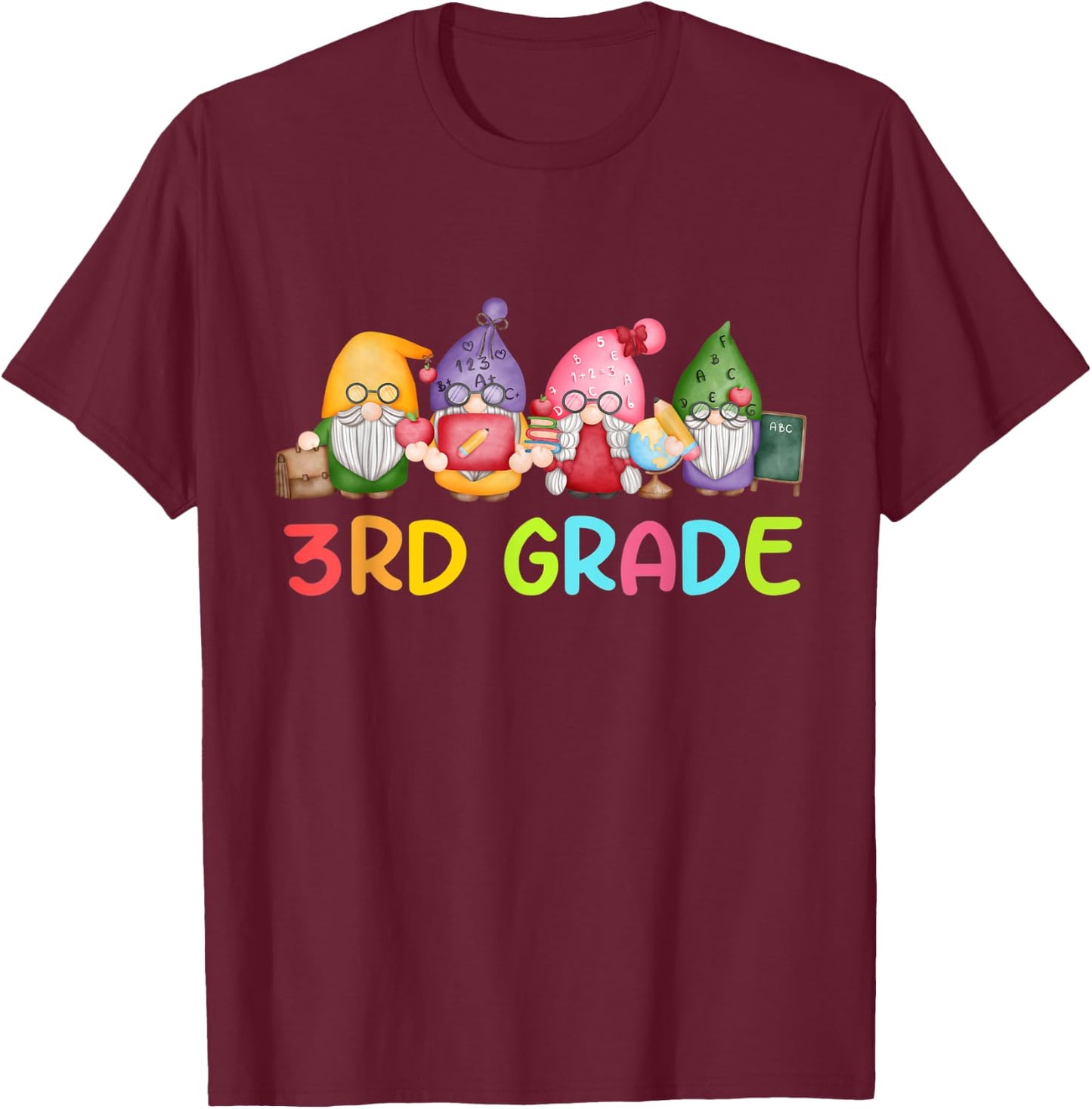 3rd Grade Gnome Back To School Funny Gnomies Teacher Student T-Shirt - T-Shirt | Maroon