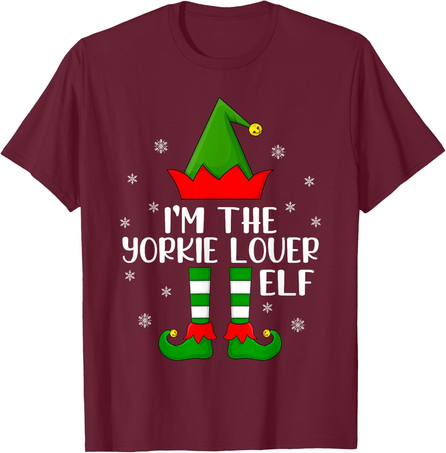 Matching Family Funny I'm The Yorkie Lover Elf Christmas T-Shirt - T-Shirt | Maroon