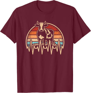 Retro Cow Heartbeat Farming Farmer Vintage Men T-Shirt - T-Shirt | Maroon
