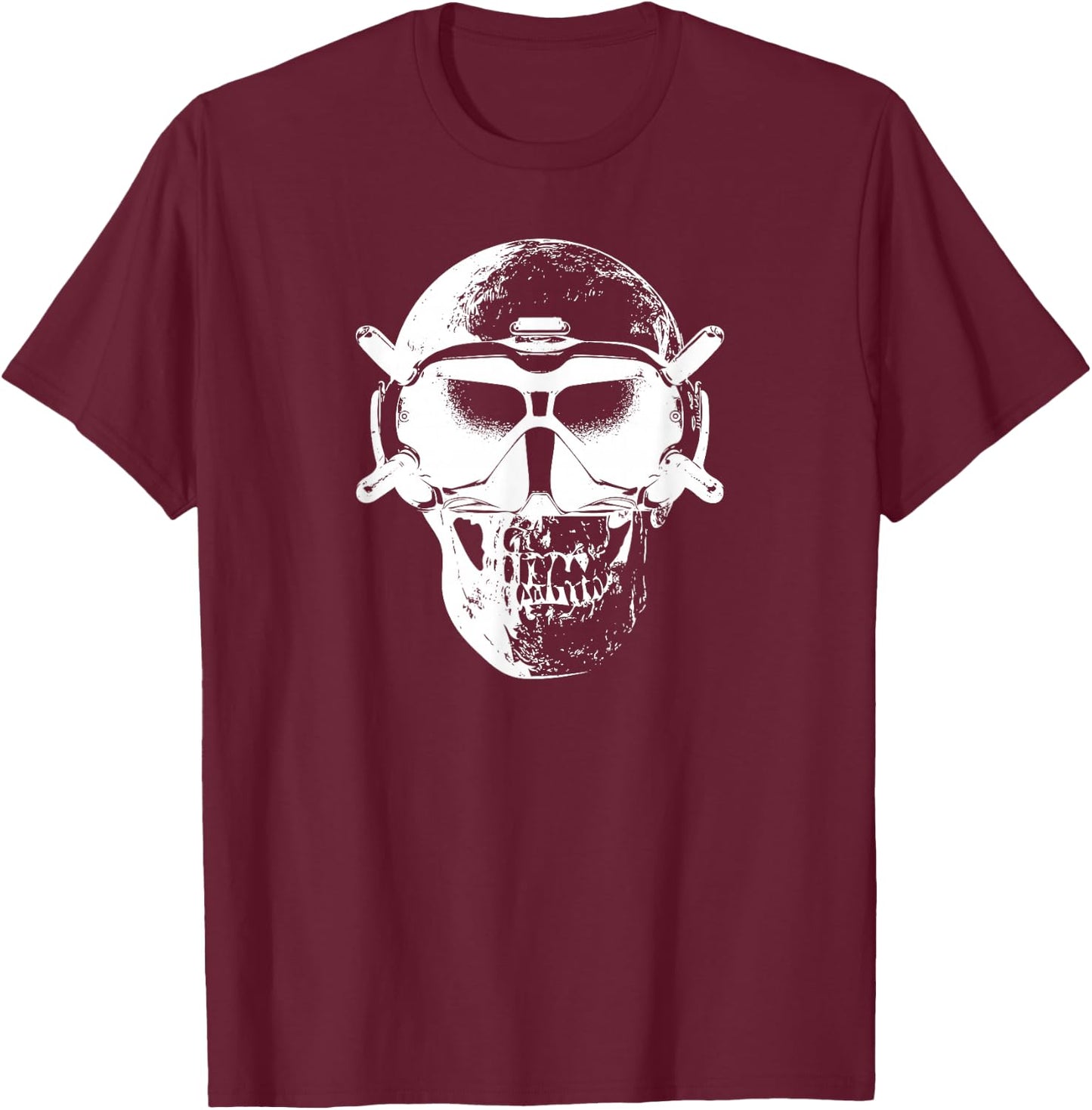 Drone Pro Pilot Skull HD FPV Reverse T-Shirt - T-Shirt | Maroon