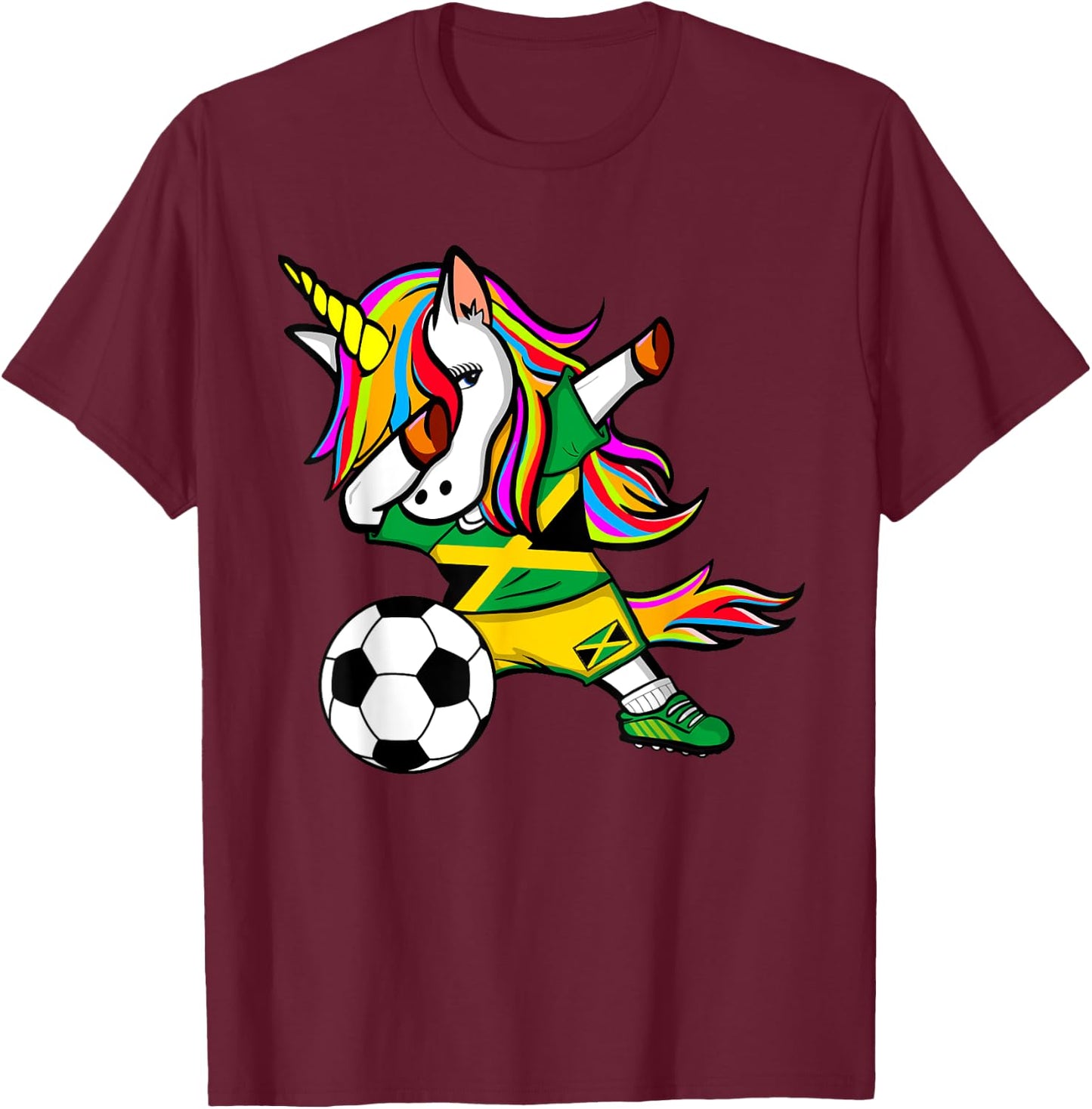 Dabbing Unicorn Jamaica Soccer Jersey 2019 Jamaican Football T-Shirt - T-Shirt | Maroon