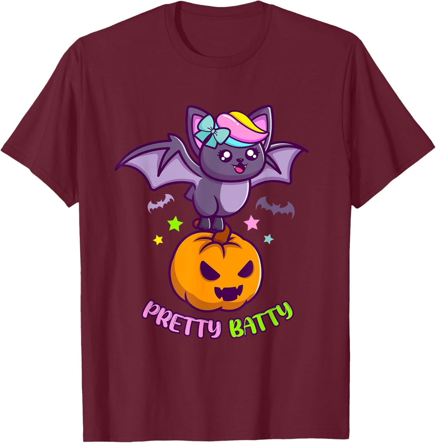 Funny Pun Pretty Batty Vampire Bat Halloween Girl T-Shirt - T-Shirt | Maroon