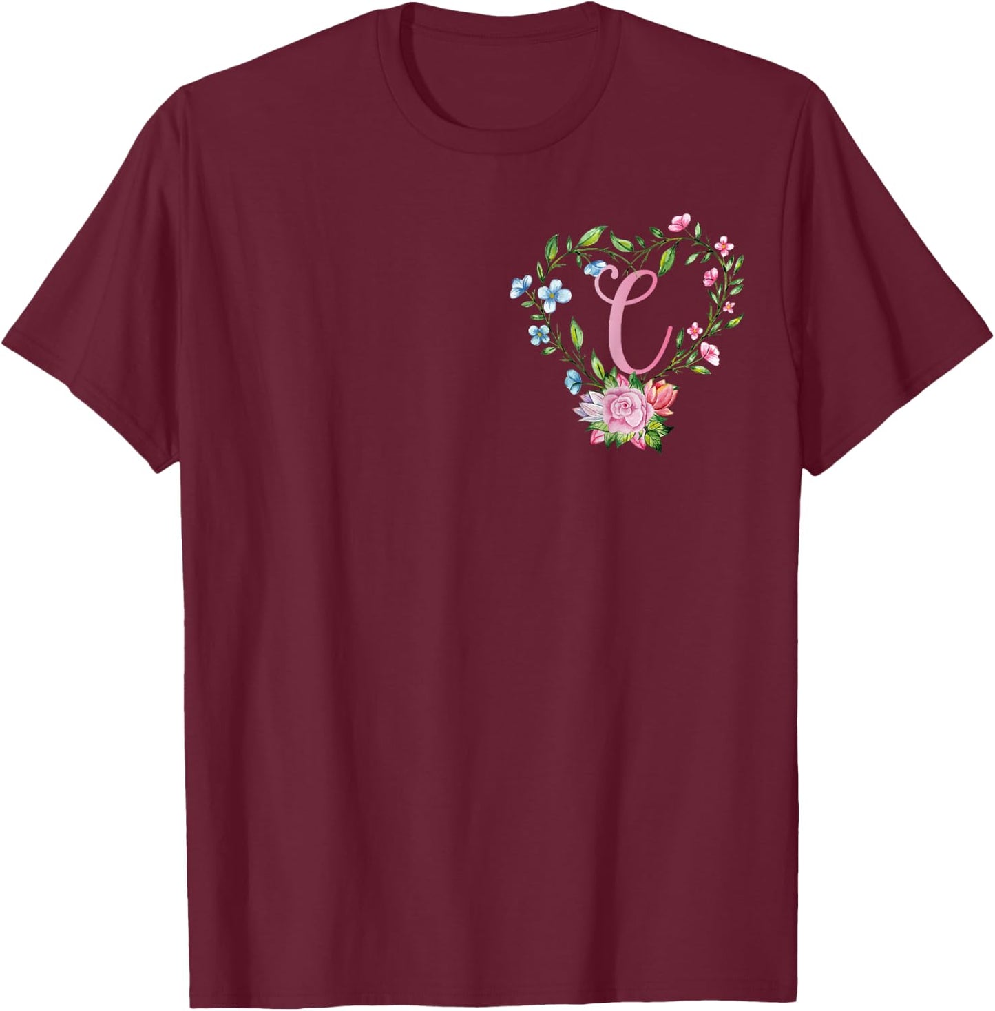 Letter C Initial C Flower Present Monogram C Monogrammed C T-Shirt - T-Shirt | Maroon